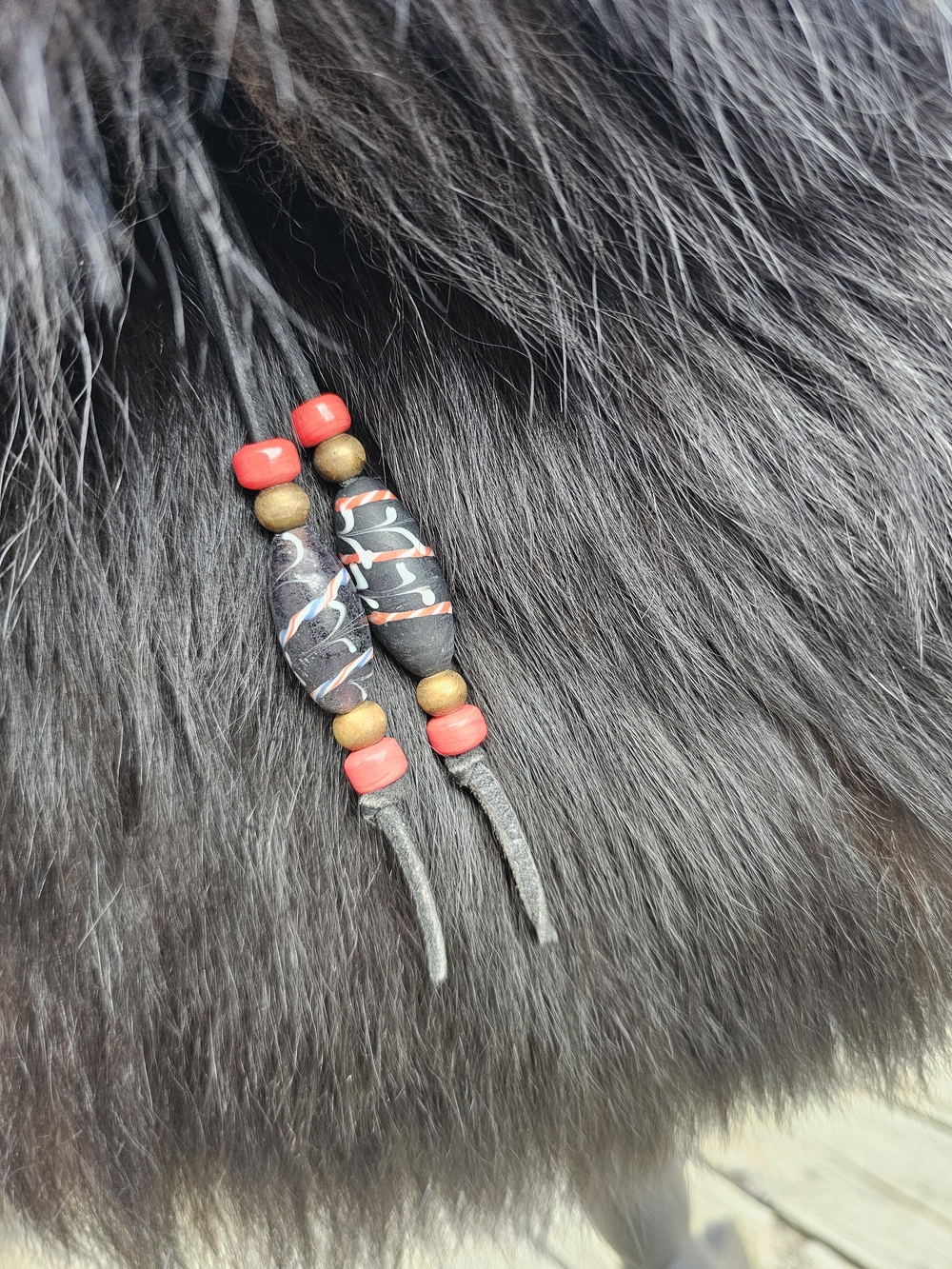 Buffalo Fur Foraging Crossbody Bag with Bead Accents - Picture 4 of 5